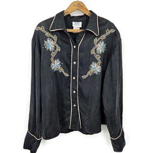 Western Styles Collection Top Womens XL Floral Embroidered Pearl Snaps Blouse